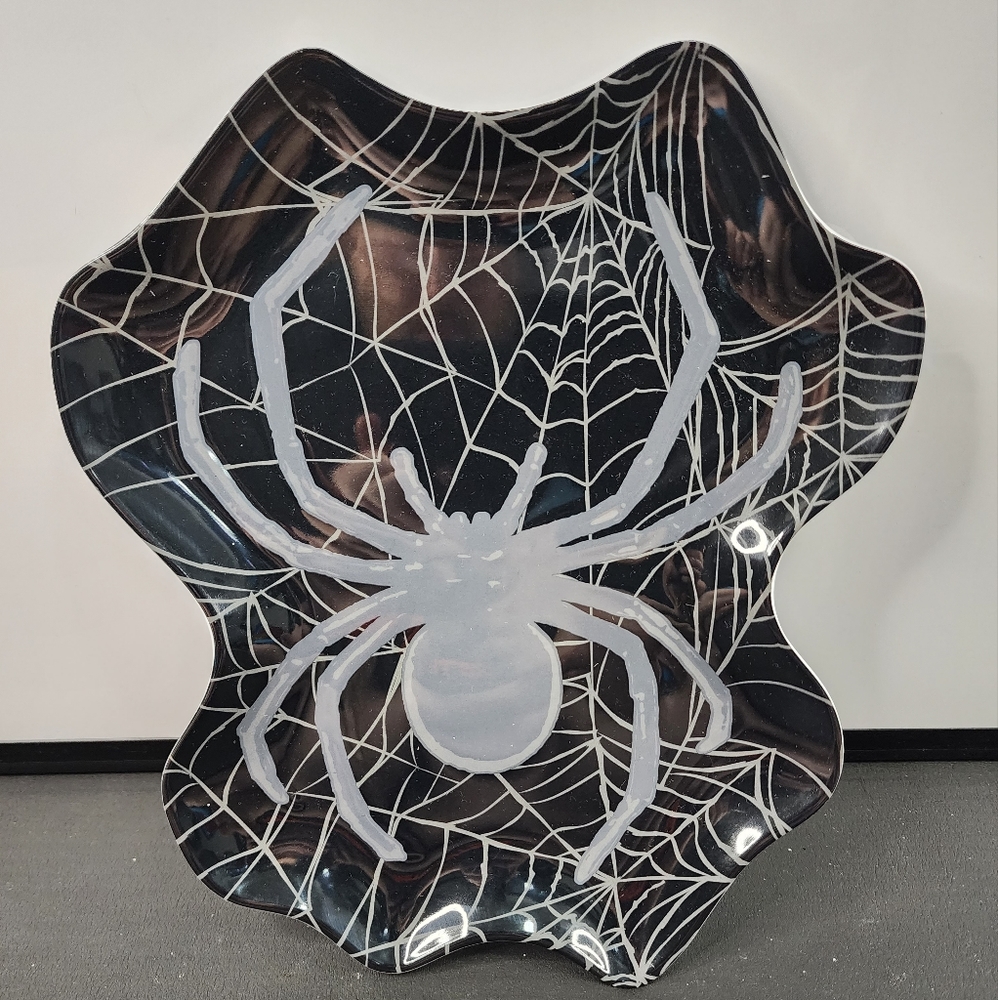 Set Of 2 Spider Plates Spooky Halloween Melamine Seasonal Kitchen NEW